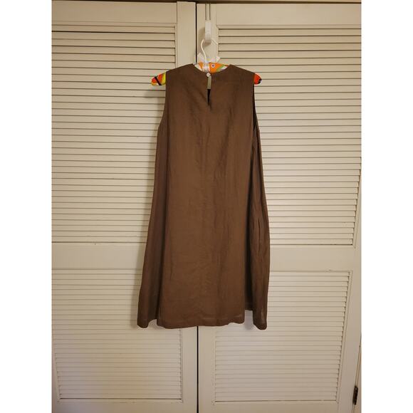 Anikka Becker Sleeveless Round Neck 100% Linen Swing Mini Dress Brown Womens 6 - Picture 6 of 11
